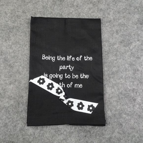 Mud Pie Hand Towel Linen Embroidered Black White 22x 14 Life of the Party - Picture 4 of 8